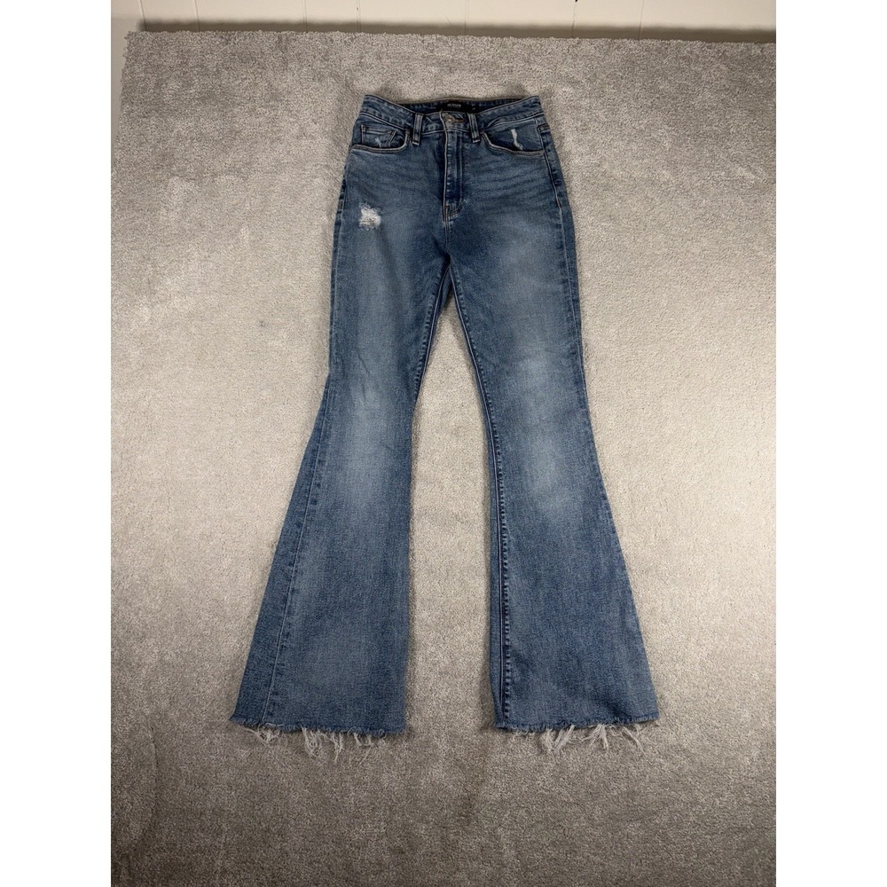 Hudson Flare Jeans 25 Blue Distressed Bell Bottom Wide Leg Denim Boho Festival